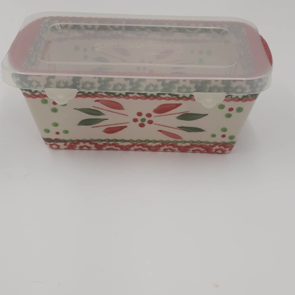 Temptations Mini 12 oz Stoneware Loaf Pan With Lid Lid Holiday Pattern - Picture 5 of 5